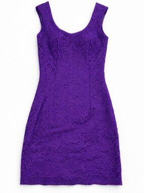 Aqua Purple Lace Bodycon Dress Sleeveless Floral Overlay Romantic Cocktail